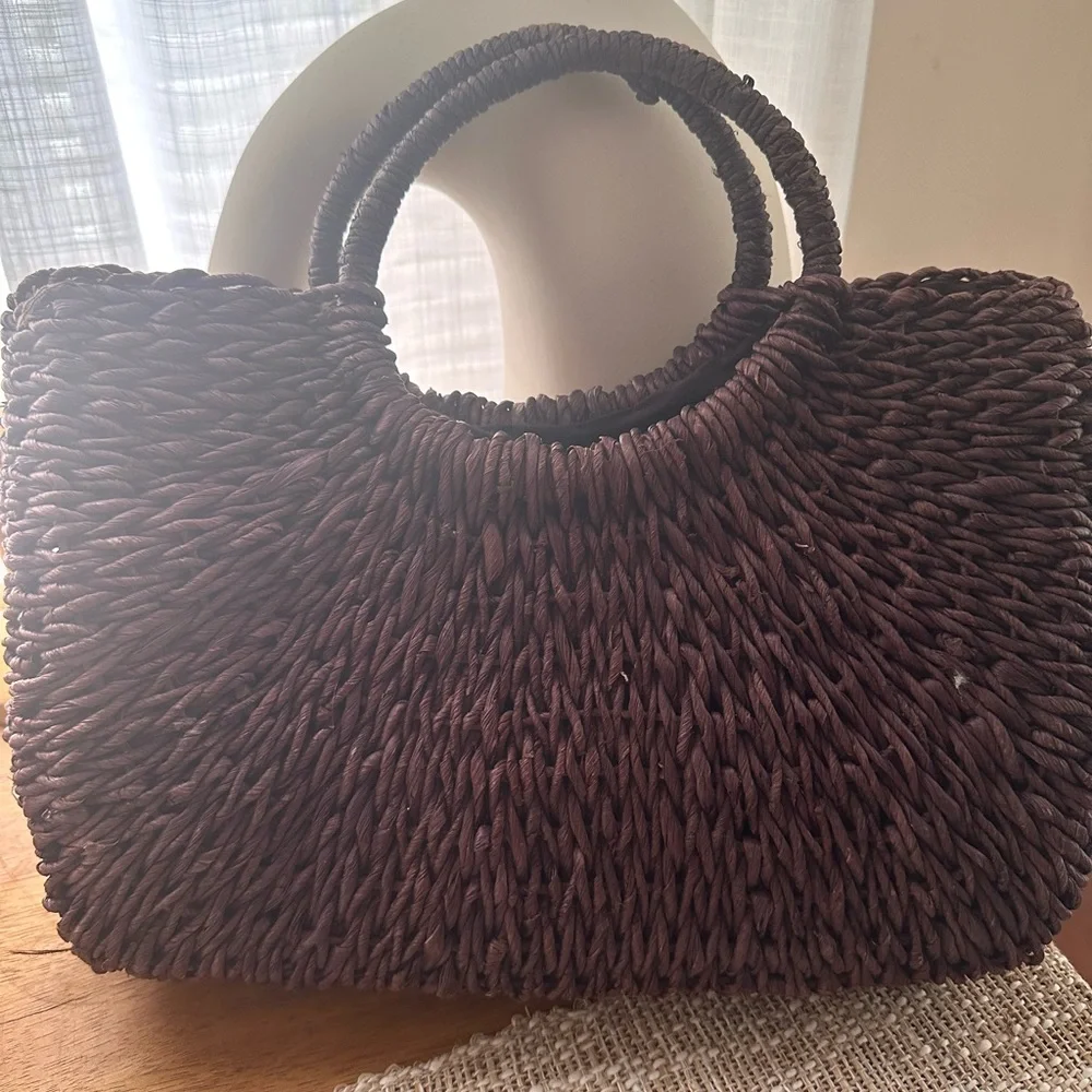 Vintage Dark Brown Wicker Purse - Picture 3 of 5